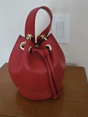 Anna Paola Red Leather Drawstring Bucket Bag